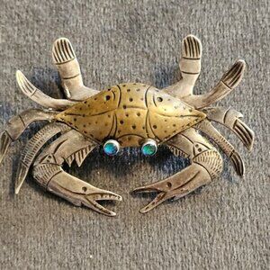 Vintage Silver And Brass Crab Brooch / Pendant